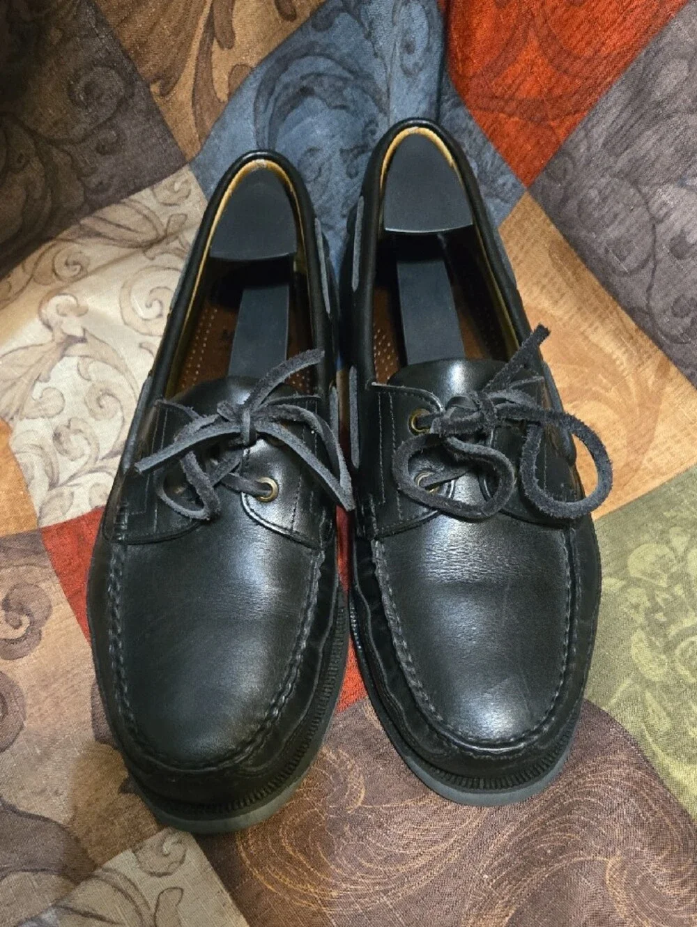 Mephisto Men's Black Leather Boat Shoes with Lace-Up Moc Toe